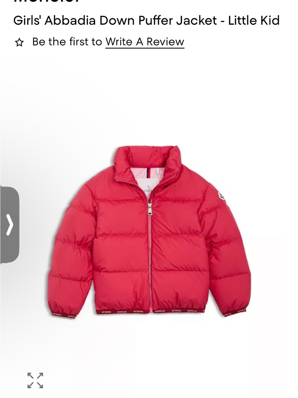NWT Moncler Girls' Pink Down Puffer Jacket